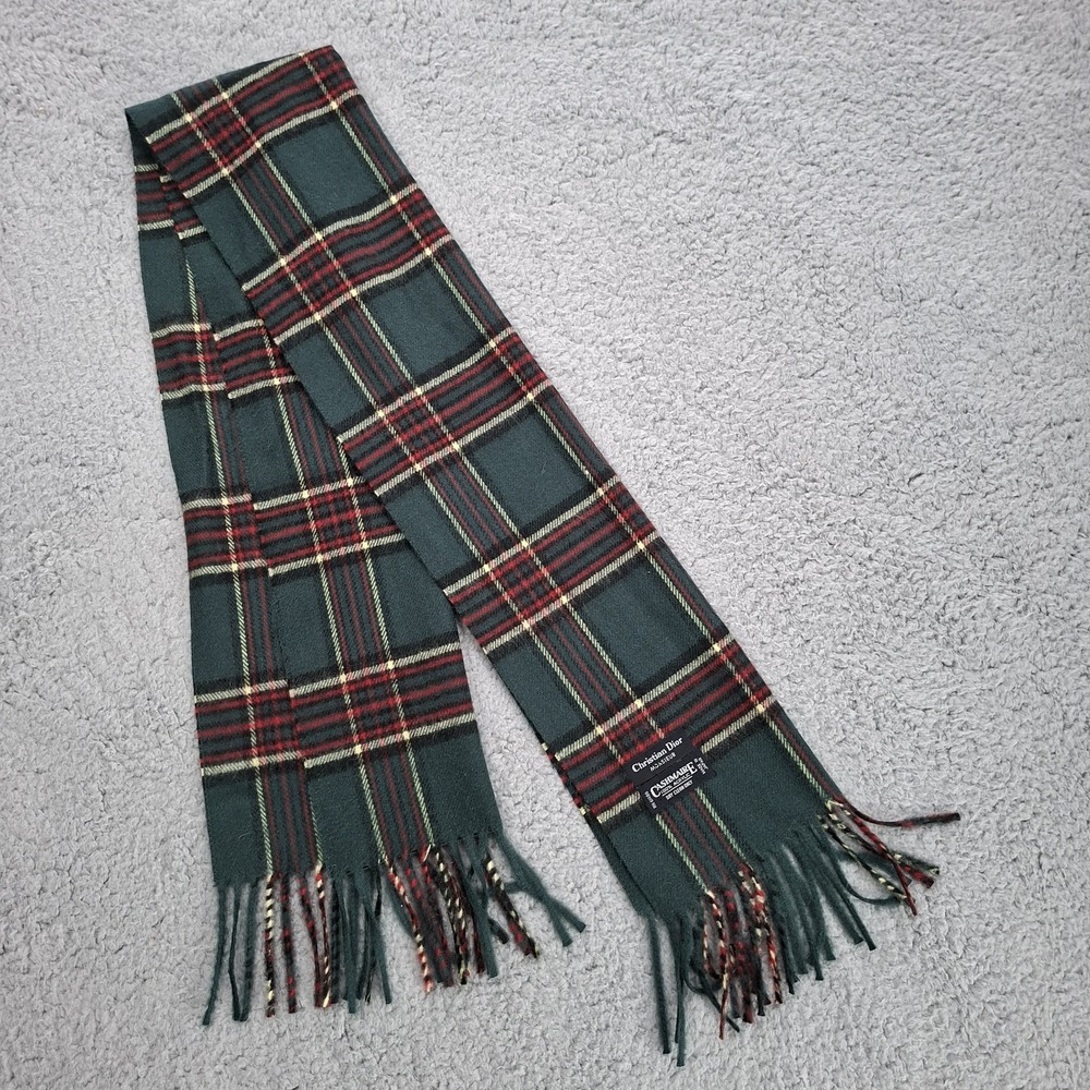 Vintage Christian Dior Monsieur Tartan Plaid "Cashmaire" 100% Acrylic Scarf